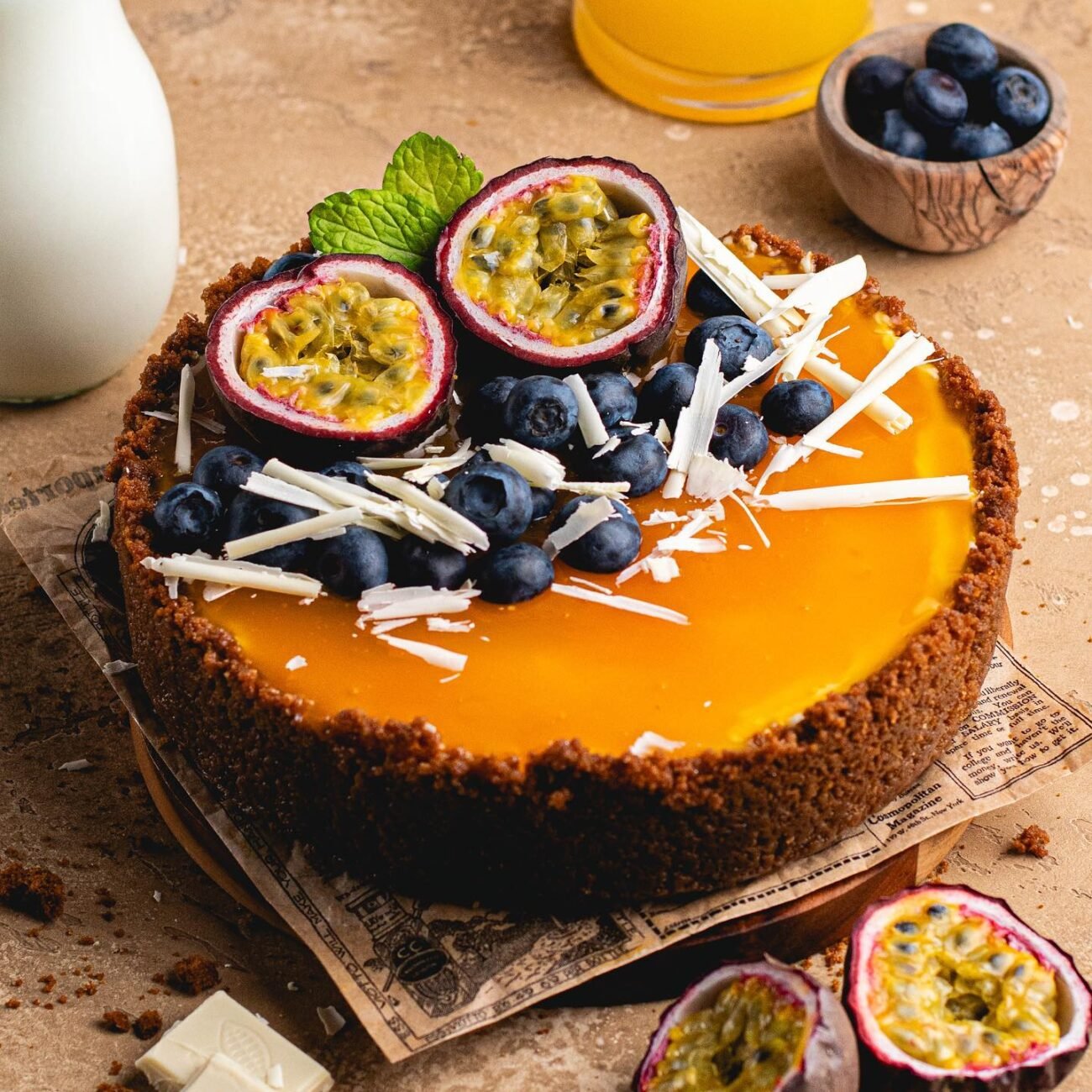 witte chocolade passievrucht cheesecake food photography